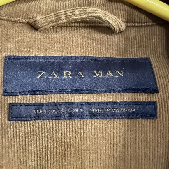 Zara Mens Trucker Corduroy Jacket Brown Button Front Casual Size Small Tan Camel - Picture 4 of 12